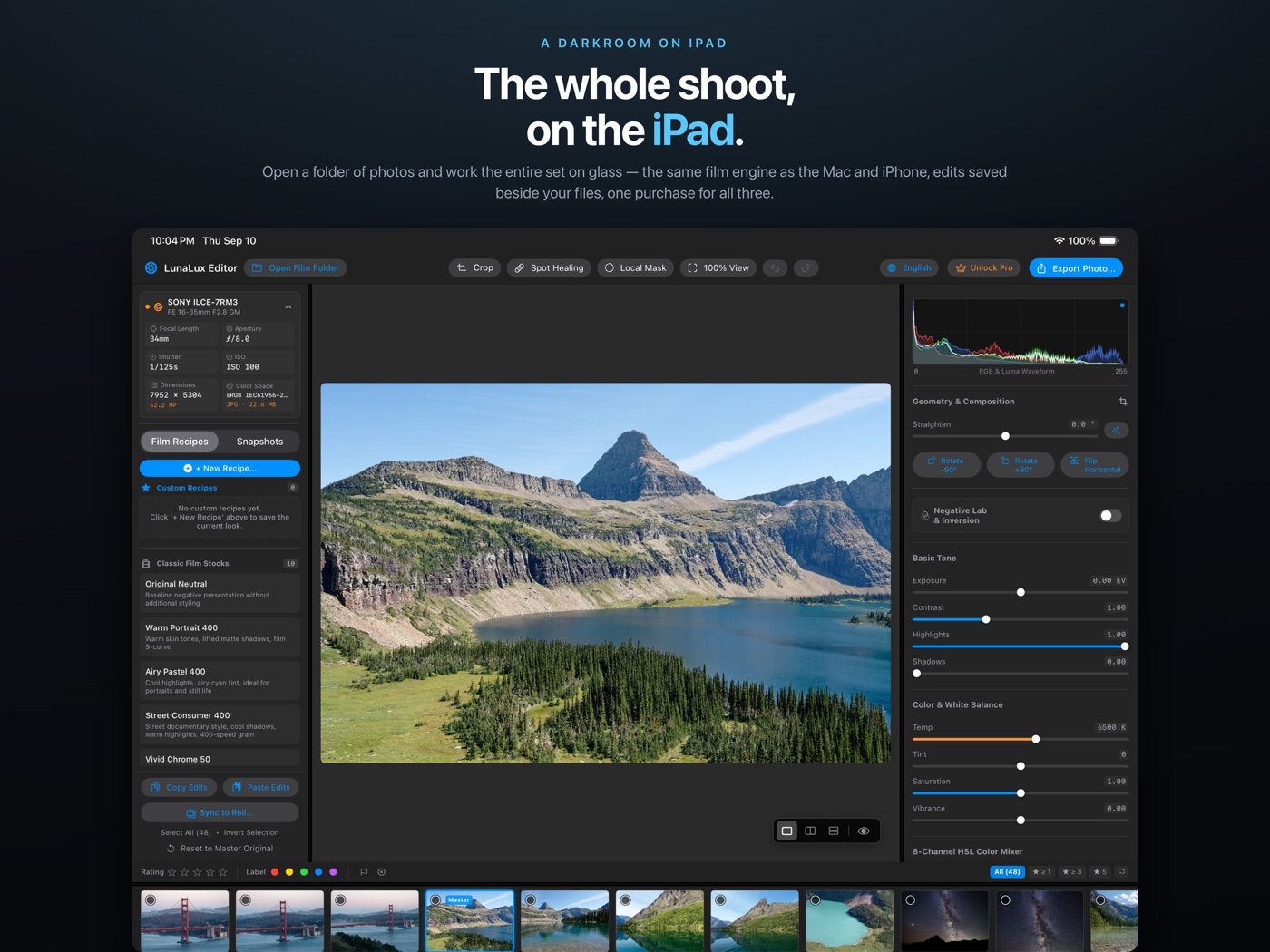 LunaLux Photo Editor on the iPad